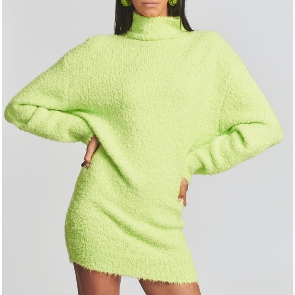 Retrofete SER.O.YA Charlie Sweater Mini Dress Lime Green Turtleneck Knit Sm NWT